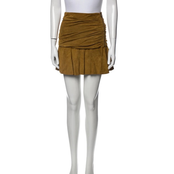 Veronica Beard XS Suede Skirt Short Gathered Brown Leather Mini NWT - Picture 6 of 11